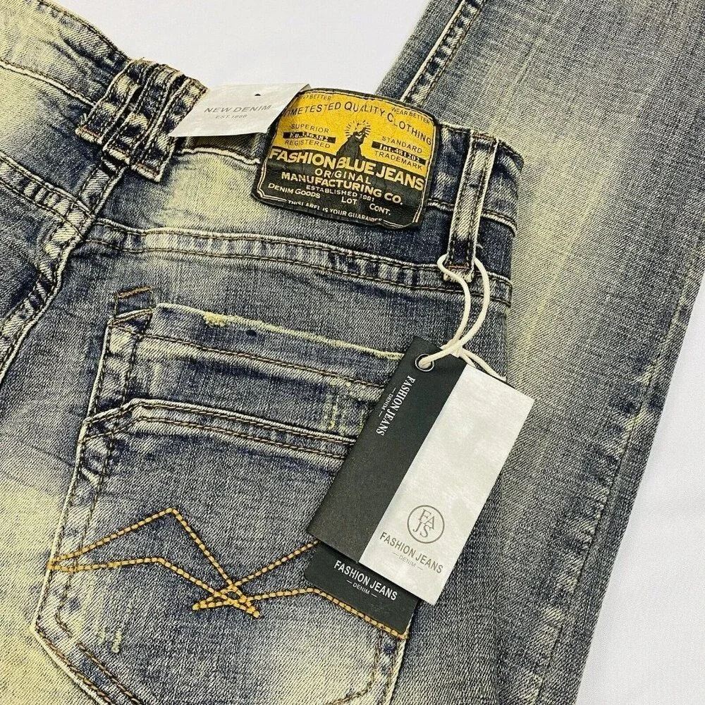 NWT Fashion Jeans Denim Mens Blue Slim Straight 5 Pocket Jeans‎ 26X29